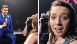Under koncerten gav Michael Buble mikrofonen til en pige fra publikum, og så ske